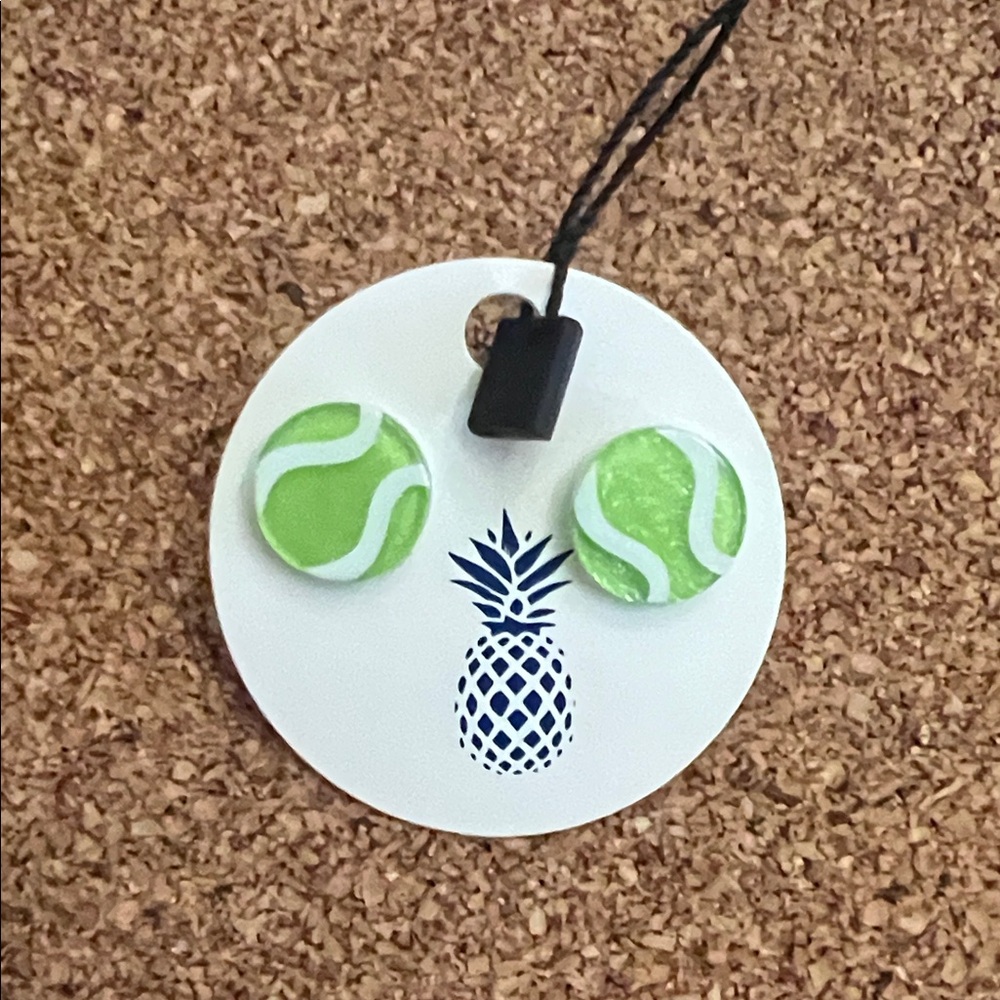 Green Acrylic Tennis Ball Earrings